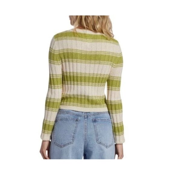 Billabong Womens Clare Ribbed Stripe Knit Sweater Size Small Green And Cream - Picture 2 of 3